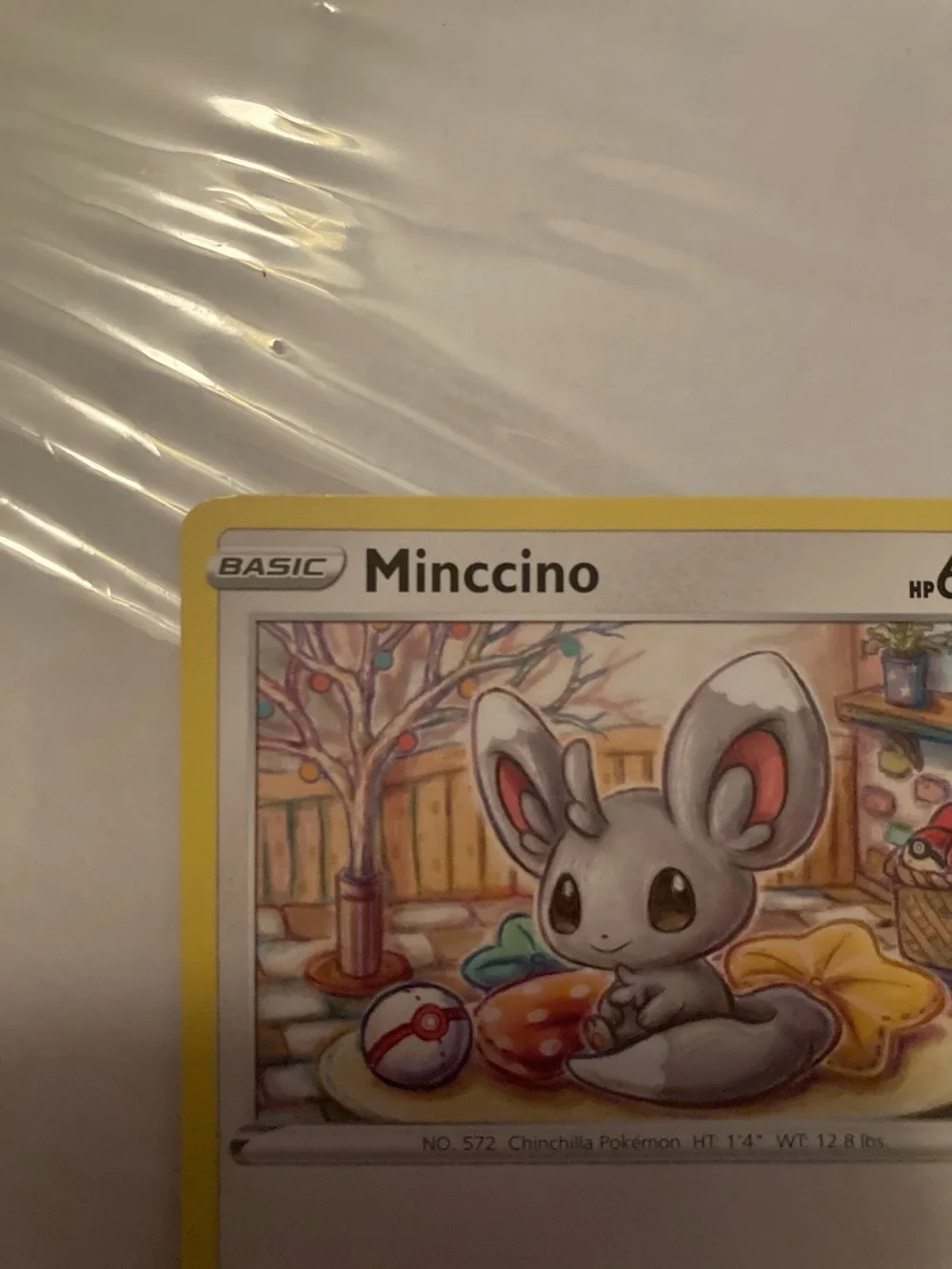 Pokemon Minccino Trading Card - Yellow Border, Gray Character, White Background